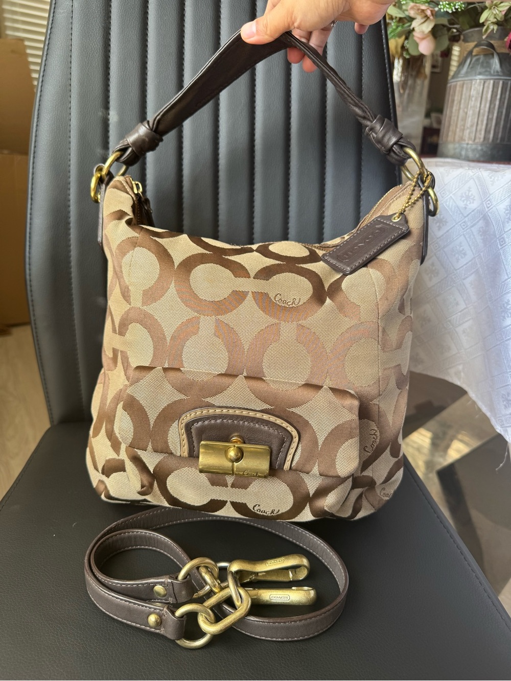 SOLD! Vintage Coach Kristin Signature Op Art Sateen Hobo Bag crossbody/ shoulder